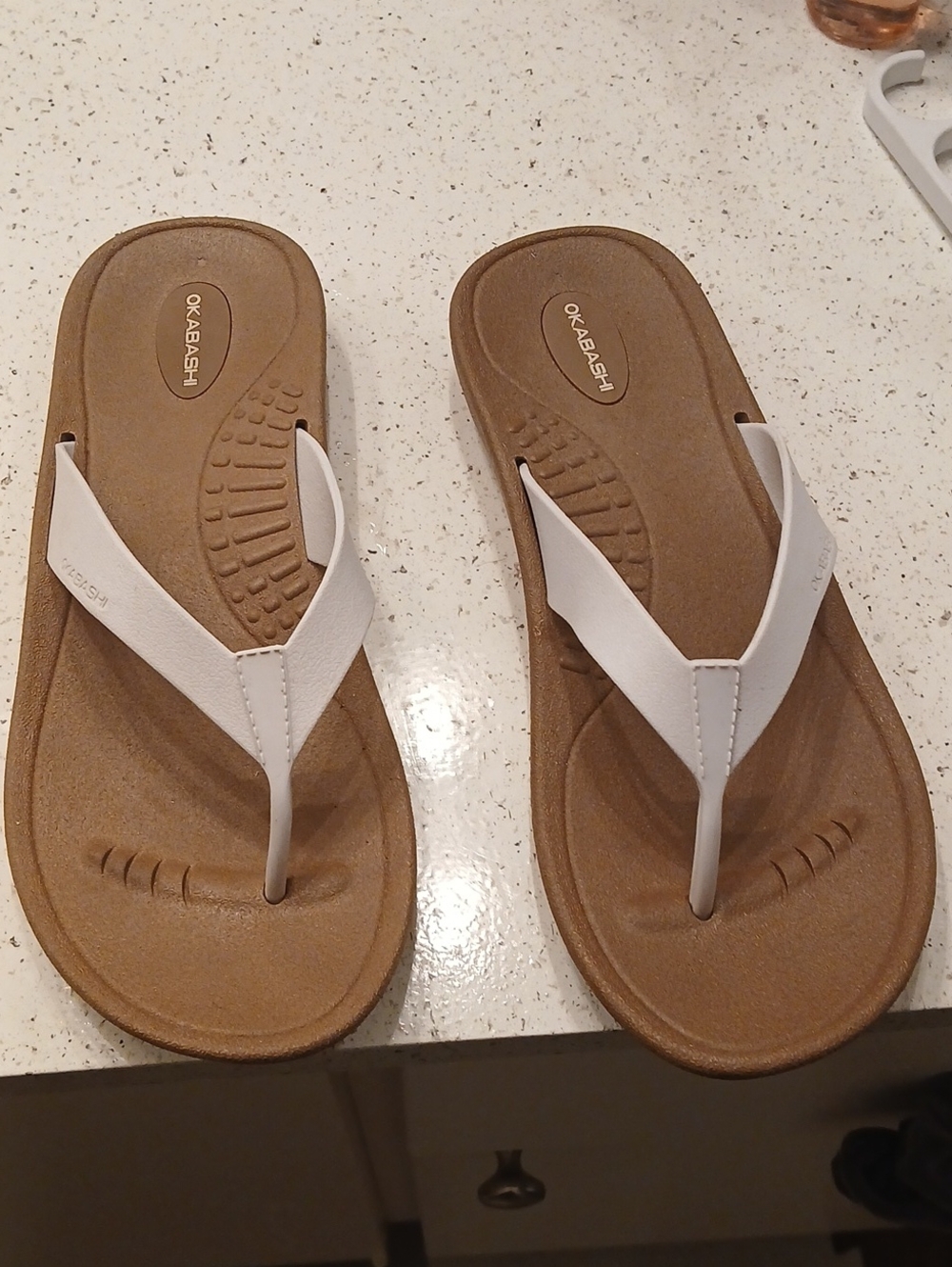 Okabashi Women’s White Strap Tan Footbed Sandals